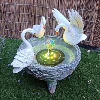 花園擺件天鵝花盆庭院造景佈置太陽能噴泉流水擺件露臺院子裝飾品
