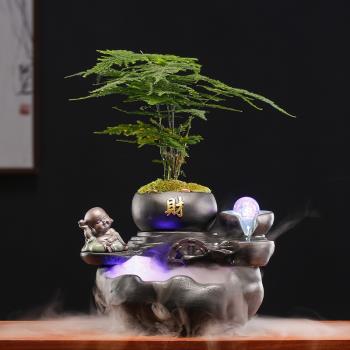 創意陶瓷流水擺件迴圈水車客廳辦公室前臺小型假山造景家居裝飾品
