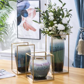 景德鎮陶瓷花瓶擺件北歐美式客廳插花新中式輕奢干花裝飾餐桌瓷器