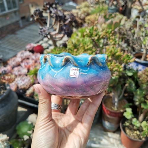 4.12景德鎮手捏帶腳粗陶多肉花盆 流釉復古 透氣控型  玩一