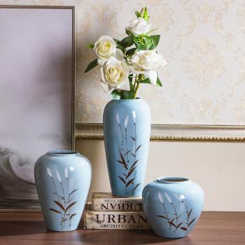 景德鎮陶瓷花瓶擺件新中式現代客廳干花插花簡約創意家居裝飾品