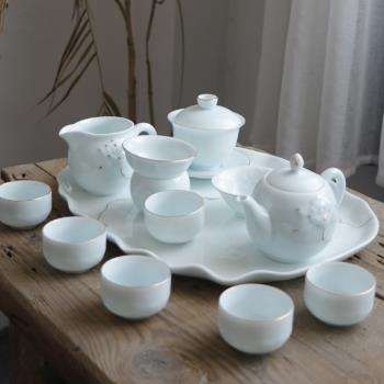 整套功夫茶具套裝家用景德鎮陶瓷現代簡約白瓷手工茶杯茶壺茶盤