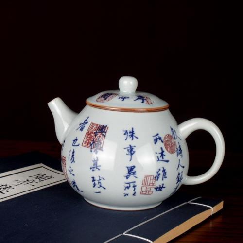 草木灰釉青花蘭亭序蓋碗茶杯壺承景德鎮古玩古董陶瓷器復仿古茶具|蓋碗