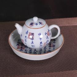 草木灰釉青花蘭亭序蓋碗茶杯壺承景德鎮古玩古董陶瓷器復仿古茶具|蓋碗