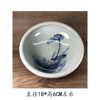 景德鎮陶瓷青花瓷手繪荷花單只裝飾大號煙灰缸中式復古風圓形擺件
