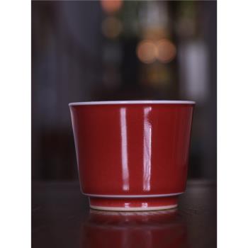 仿古康熙祭紅釉馬蹄茶杯主人杯 手工高溫顏色釉品茗杯景德鎮古玩