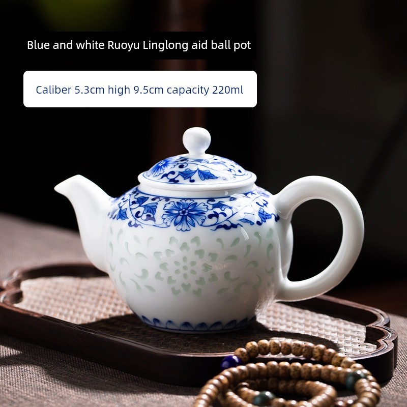 景德鎮手繪青花玲瓏瓷茶壺家用手工陶瓷中式單壺茶杯家用泡茶壺|茶壺