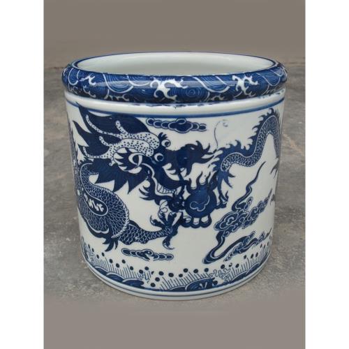 古美術 景德鎮 人民瓷廠 筆筒 青花花纹笔筒 景德鎮陶瓷筆筒筆海書卷