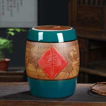 景德鎮陶瓷米缸家用帶蓋老式油缸儲米箱裝米桶面密封罐雕刻水缸