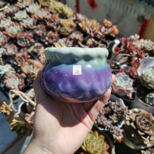 7.6景德鎮玩一手捏粗陶多肉花盆 流釉吹釉冰裂 麻花口 一物一拍