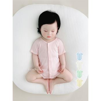 嬰兒衣服夏天薄款莫代爾無骨開襟三角哈衣新生寶寶短袖連體包屁衣