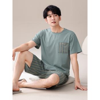 莫代爾男士短袖套裝夏天冰絲睡衣