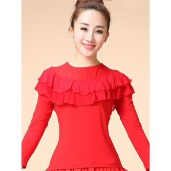 新款舞蹈服莫代爾廣場舞服裝女長袖拉丁舞練功服跳舞演出練習上衣