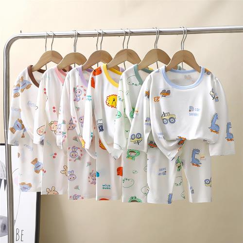 夏季兒童莫代爾空調服套裝男女寶九分艾草無骨空調服男女童睡衣lx