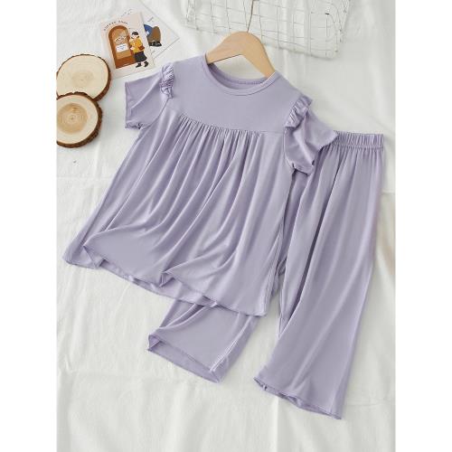 七分款~女童莫代爾睡衣女孩寶寶家居服兒童空調服冰絲春夏款套裝