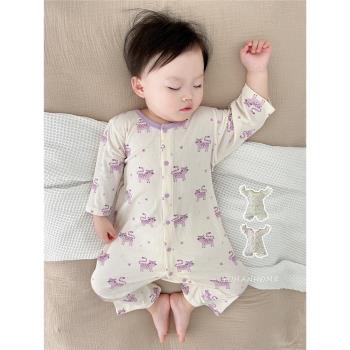 嬰兒衣服春夏長袖薄款莫代爾冰絲嬰幼兒居家睡衣爬服寶寶連體衣