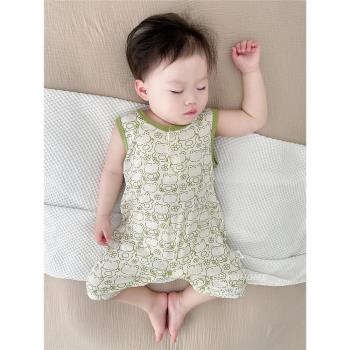嬰兒夏裝無袖薄款透氣莫代爾冰絲嬰幼兒居家睡衣爬服寶寶連體衣