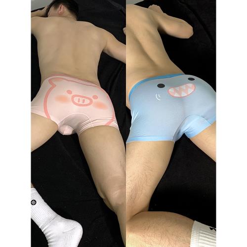 男士內褲莫代爾純棉卡通可愛小豬個性粉色男生禮物豬豬款平角褲潮