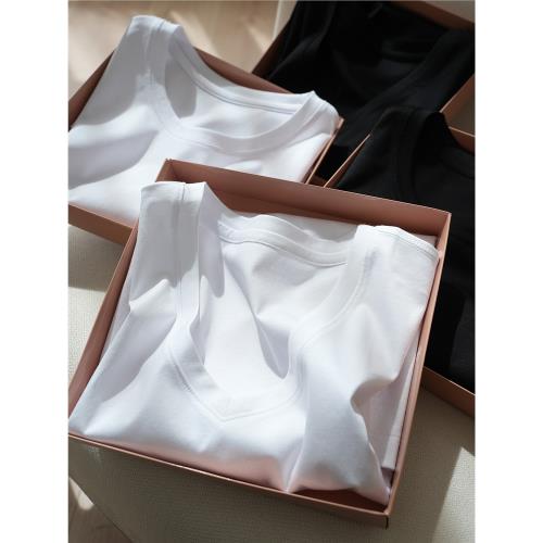 無補 莫代爾+桑蠶絲 女士雙面絲光棉T恤 圓領V領純色短袖夏款女裝