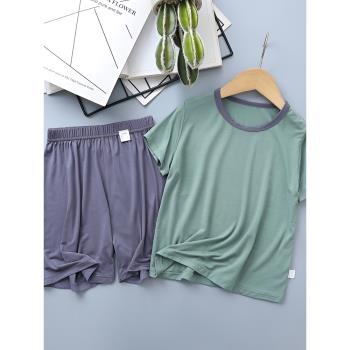 男童睡衣男孩莫代爾套裝兒童夏季短袖套裝新款冰絲中大童家居服