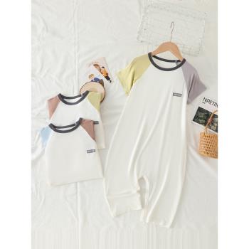 莫代爾中大童兒童連體睡衣女童家居服2024新款夏季男童寶寶爬服