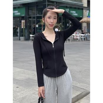 莫代爾短款外套女上衣薄款小個子拉鏈開衫收腰緊身連帽防曬衫百搭