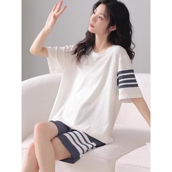 2024年新款睡衣女夏季天莫代爾冰絲短袖短褲春秋可外穿家居服套裝