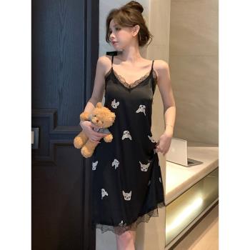 夏季天純欲睡衣女士吊帶睡裙莫代爾帶胸墊睡衣花邊涼感吊帶家居服