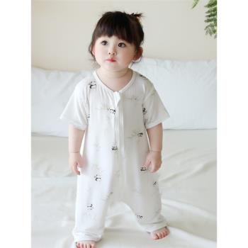 寶寶睡袋夏款莫代爾嬰幼兒分腿睡袋連體睡衣夏季薄款護肚防踢被