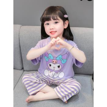 女童莫代爾睡衣夏季薄款兒童卡通家居服可愛套裝公主女寶寶空調服
