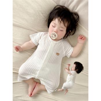 嬰兒夏季衣服薄款寶寶莫代爾短袖連體衣新生兒哈衣爬服睡衣透氣夏