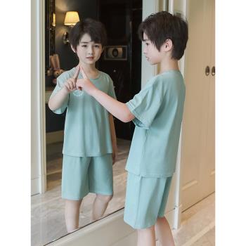 男童睡衣夏季薄款冰絲莫代爾五分褲夏天空調兒童男孩青少年家居服
