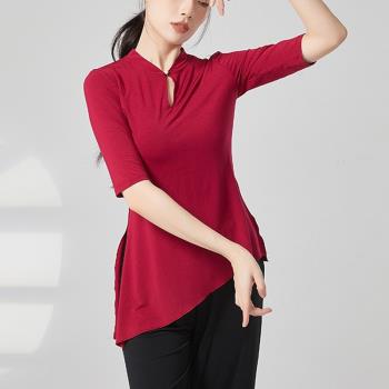 中國風立領莫代爾舞蹈服套裝教師古典民族舞形體上衣中袖練功服女