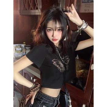 歐美甜辣Lisa同款kpop女團爵士跳舞jazz上衣女短款修身短袖t恤ins