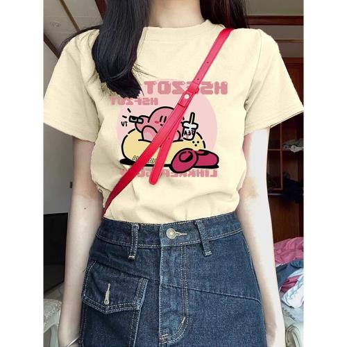 樹莓粉正肩短袖t恤女夏季學生減齡卡通印花半袖小眾甜酷上衣ins潮