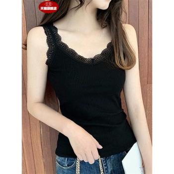 莫代爾棉/夏季蕾絲吊帶背心女大碼200斤打底衫修身外穿內搭上衣