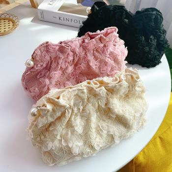 蕾絲小玫瑰化妝包收納包化妝袋簡約大容量便攜可愛網紅ins風超火
