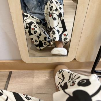 【雙側口袋】純棉男女睡褲ins風熊貓情侶家居褲北歐風睡衣單件