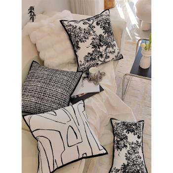 栗笙網紅ins風法式黑白復古抱枕客廳沙發靠枕輕奢設計師同款靠墊