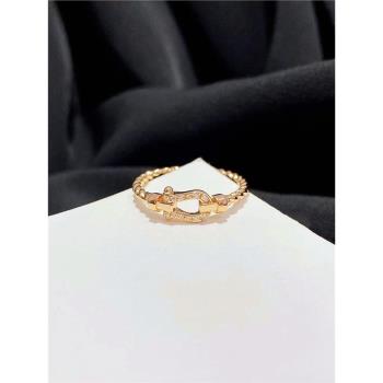 扭紋馬蹄戒指女純銀玫瑰金18k鑲嵌輕奢小巧ins不掉色麻花情侶指環