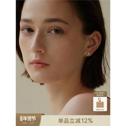 sanswood《月》925純銀耳釘女款金銀兩色ins極簡風耳環金屬感耳飾