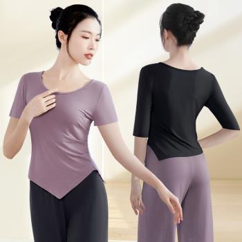 舞蹈服上衣女夏季中國古典現代舞服裝練功短袖莫代爾跳舞練功服女