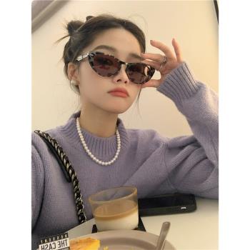 歐美小紅書網紅復古貓眼豹紋墨鏡女士高階感ins偏光太陽鏡凹造型