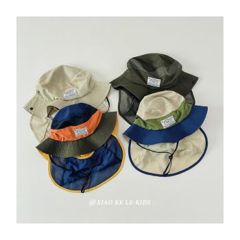 韓國兒童防曬帽ins夏季薄款透氣男童護脖遮陽帽寶寶大檐沙灘帽潮