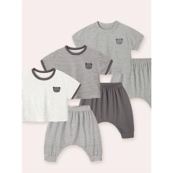 嬰兒莫代爾家居服套裝夏裝男童短袖大PP褲睡衣兩件套兒童寶寶童裝