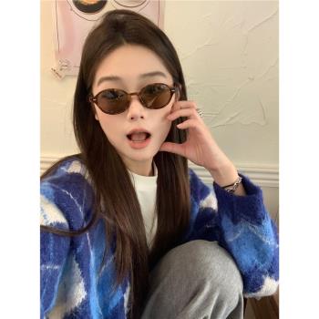 MELIYA復古貓眼豹紋橢圓韓版防紫外線太陽鏡ins街拍小紅書墨鏡女