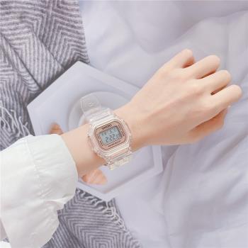 方形電子手錶女新款 簡約氣質初高中ins風韓版透明防水夜光計時女