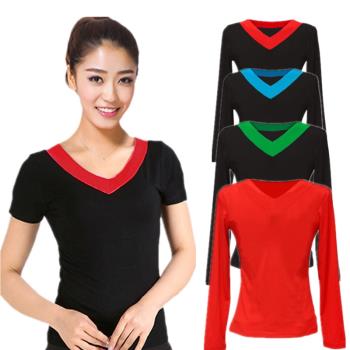 楊麗萍廣場舞服裝短袖上衣中老年V領莫代爾舞蹈拉丁舞女成人練功