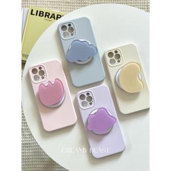 奶油怪獸液態矽膠磁吸簡約ins純色手機殼磁吸支架iphone14/15