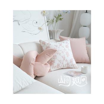 粉色ins風靠墊輕法式花朵客廳沙發抱枕靠枕床頭靠枕少女兒房靠包